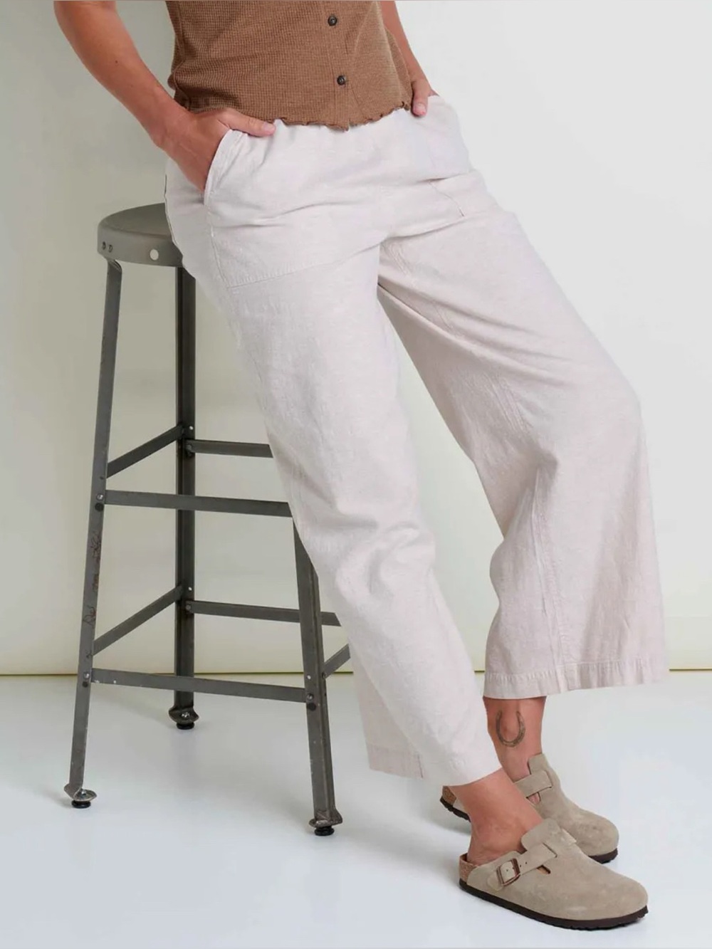 Toad & Co — Taj Pants Oatmeal Wide Leg Linen Blend Pants Large